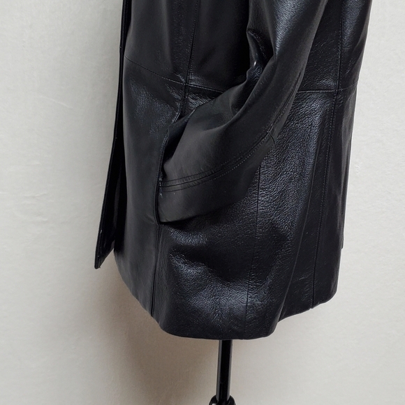 VINTAGE Worthington Black Textured Leather Button Up Quilted Blazer Jacket M - Picture 10 of 15